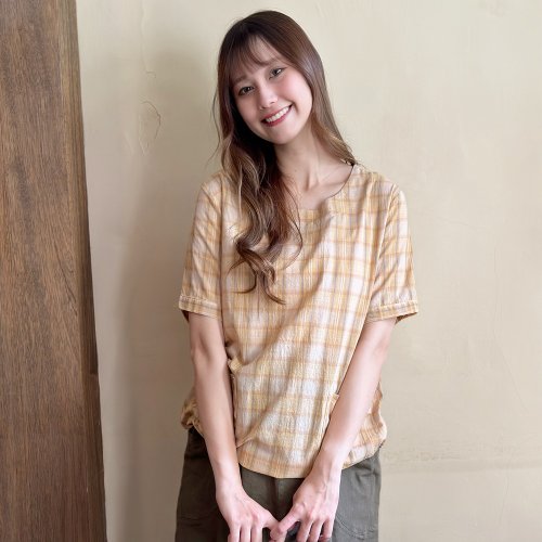 花木馬幸福造夢鋪 Hana Mokuba 格紋圓領側收口上衣