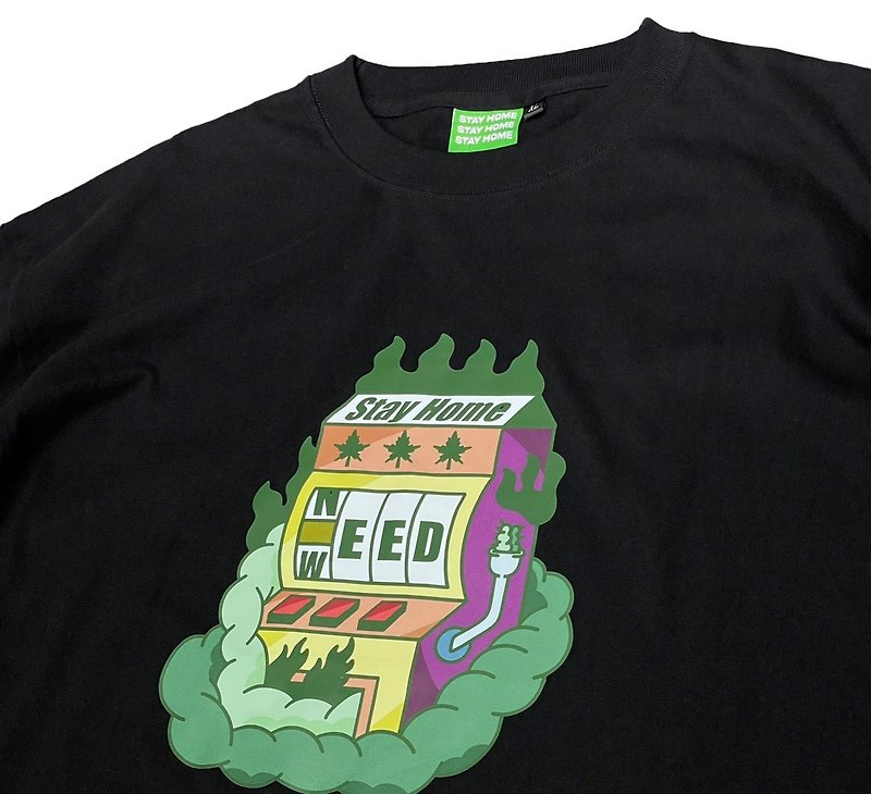 Stayhome Need Weed slots design Tee 2 short sleeve - Men's T-Shirts & Tops - Cotton & Hemp Black