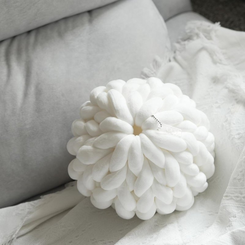 COZ - Cotton/Velvet Ball Cushion - Pillows & Cushions - Cotton & Hemp White