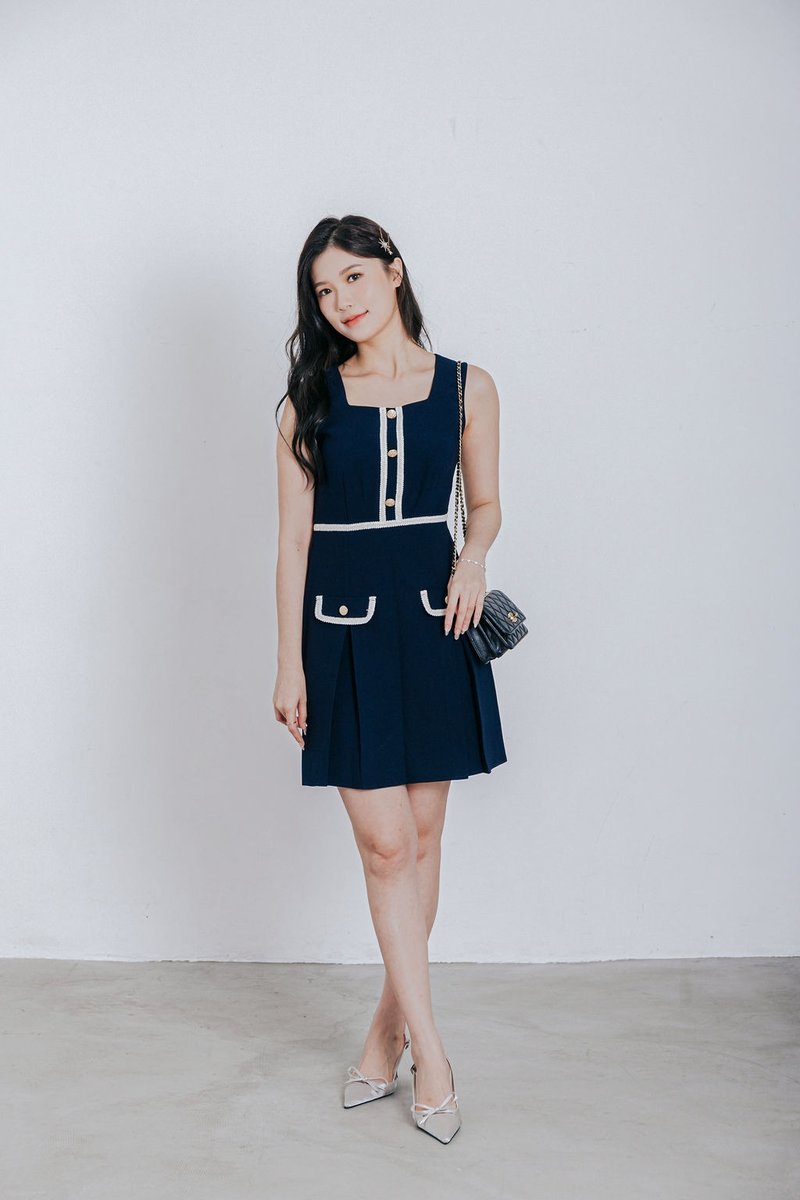 WINNIE blue vest office dress - One Piece Dresses - Polyester Blue