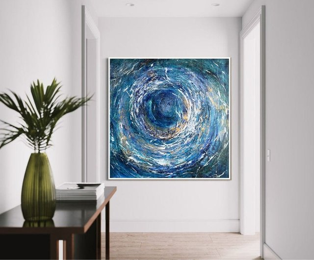 キャンバスに描かれたオリジナルの青い絵画、現代の海の油絵、現代