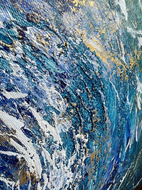 キャンバスに描かれたオリジナルの青い絵画、現代の海の油絵、現代