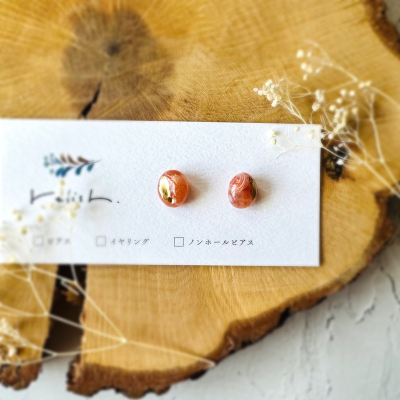 [Resale] Sardonyx gold-plated Clip-On, non-pierced earrings, natural stone, orange, gold, small, simple, gift, present - Earrings & Clip-ons - Stone Orange