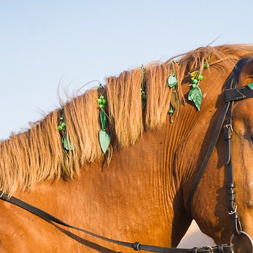 Equestrian Style Studio Green horse mane extension jewelry Handmade pony mane and tail clips spring
