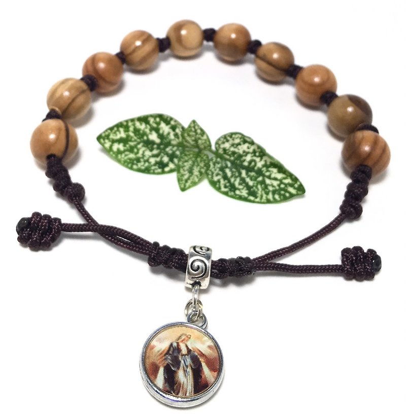 Israel imports Olive wood Bracelets-Mother Maria (10mm)#8251022 - สร้อยข้อมือ - ไม้ สีนำ้ตาล