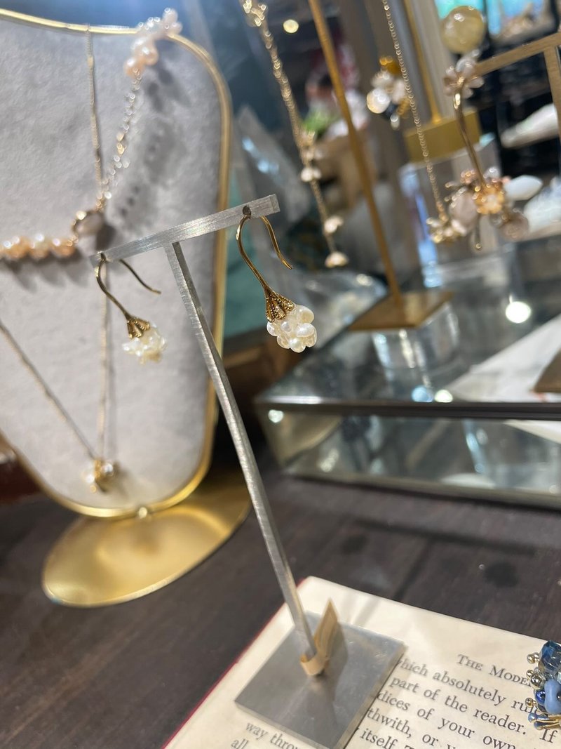 オーダーメイド パールピアスブルー石ピアス パールリングイヤリング - ピアス・イヤリング - 金属 ゴールド