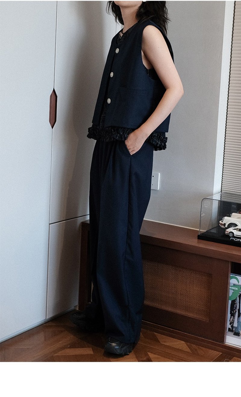 High waist wide leg trousers loose floor-length suit trousers for women - กางเกงขายาว - เส้นใยสังเคราะห์ 