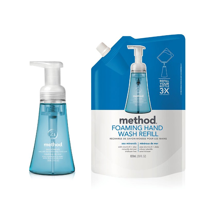 method Maize Sea Blue Mineral Foaming Hand Wash 300ml + Refill Pack 828ml - Hand Soaps & Sanitzers - Concentrate & Extracts Blue
