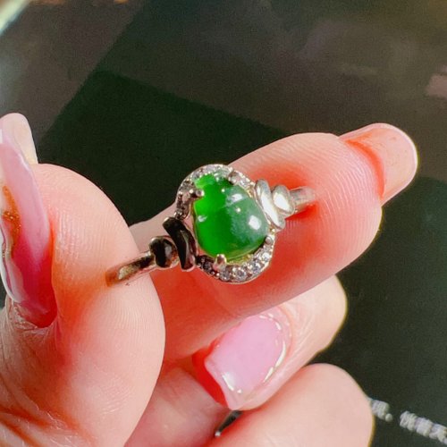 瓔珞翡翠 【福祿】冰種老坑綠翡翠葫蘆戒指 925銀 | 天然A貨翡翠 | 送禮