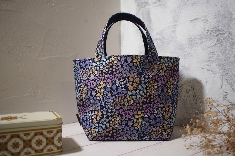 Every Family Wine Series Bento Bag / Handbag / Limited Handmade Bag / Psychedelic Purple Flower / Out of Print - Handbags & Totes - Cotton & Hemp Purple