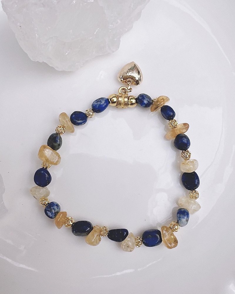 C&W Natural Citrine Jade Lapis Lazuli 14k Elastic Bracelet - Bracelets - Jade Gold