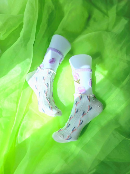 rework パープル 半透明 カラフルメロウソックス 派手靴下 個性的 22.5〜25 女性靴下 socks