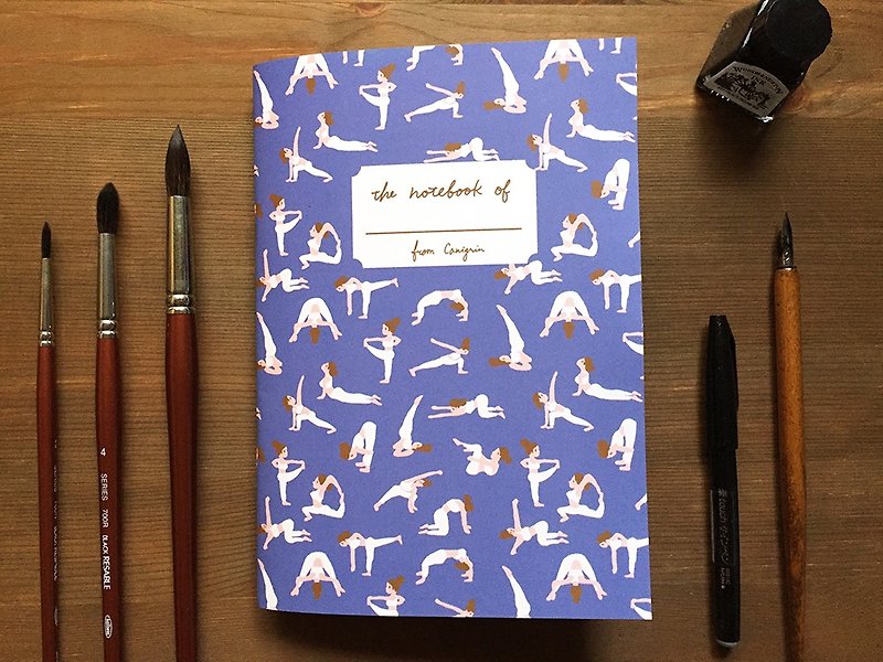 Yoga Notebook | Hand Illustrated Grid Notebook with Yoga Pattern, A5 notebook - สมุดบันทึก/สมุดปฏิทิน - กระดาษ สีน้ำเงิน