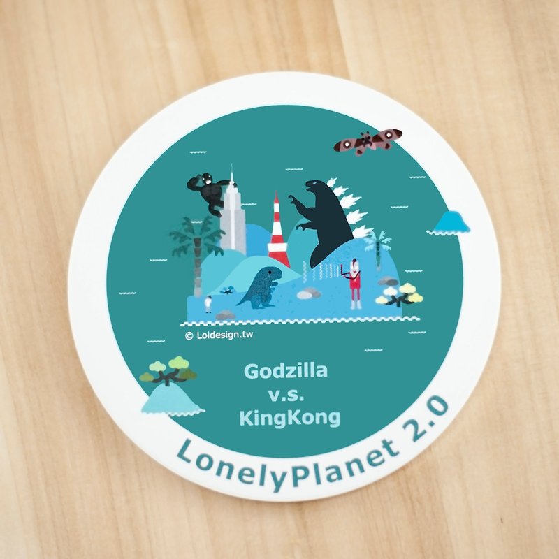 [Lonely Planet 2.0] ceramic water coaster - big monster gorilla war - แก้วมัค/แก้วกาแฟ - เครื่องลายคราม สีเขียว