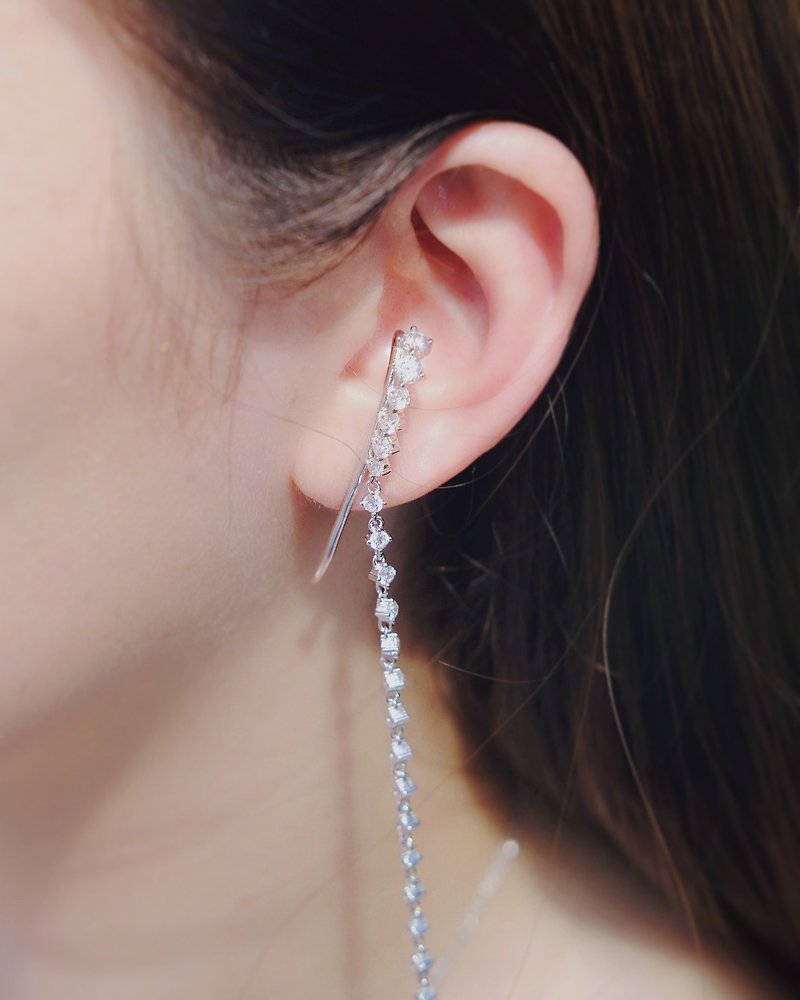 Shining star collection Long drop long drop sterling silver earrings - ต่างหู - เงินแท้ สีเงิน