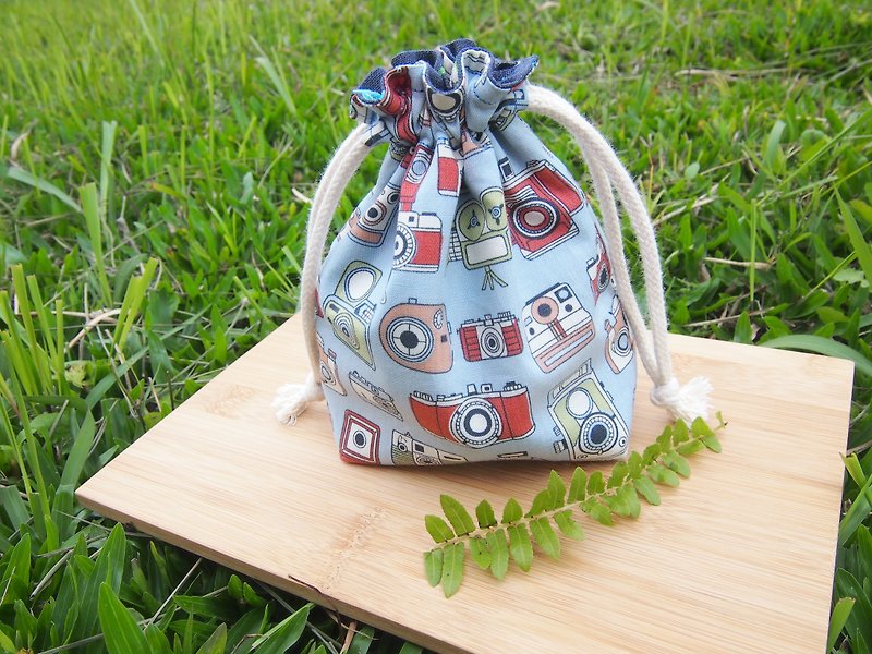 Vintage Camera + double-sided storage pouch + (small) - Toiletry Bags & Pouches - Cotton & Hemp Blue