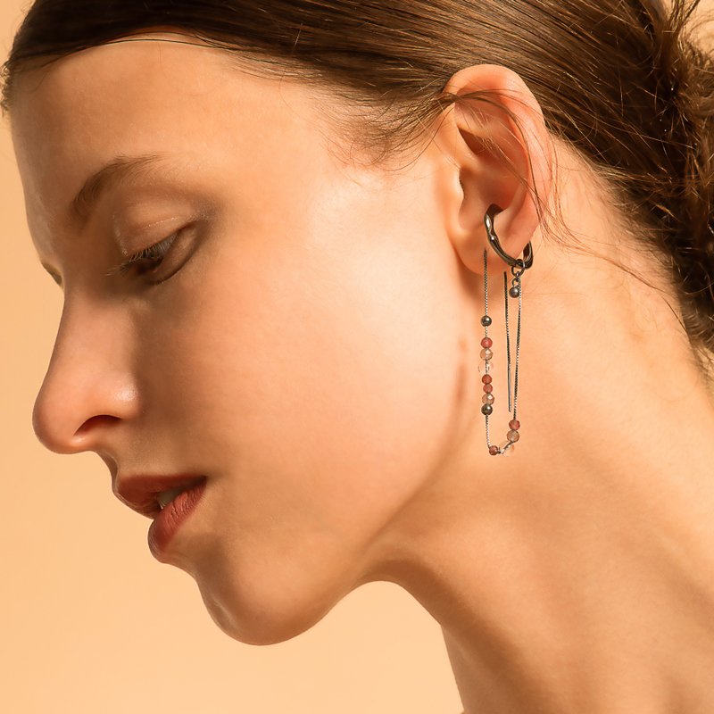 DATE. 18/08/21. Bubble Nebula - Hoop Ear Cuff + Beading Threader Earring-Black - Earrings & Clip-ons - Sterling Silver Black