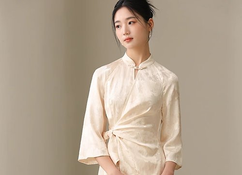 初蟬 水玲瓏 新中式復古中國風 中袖提花洋裝