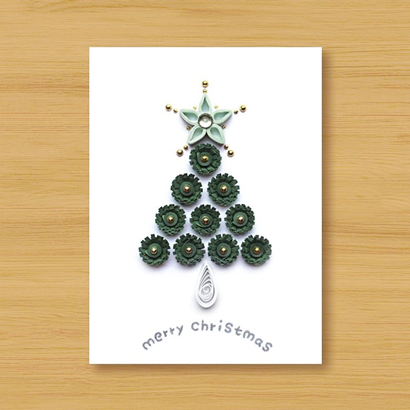 Hand-rolled paper pop-up card _ elegant blessing Christmas tree... Christmas card - การ์ด/โปสการ์ด - กระดาษ สีเขียว