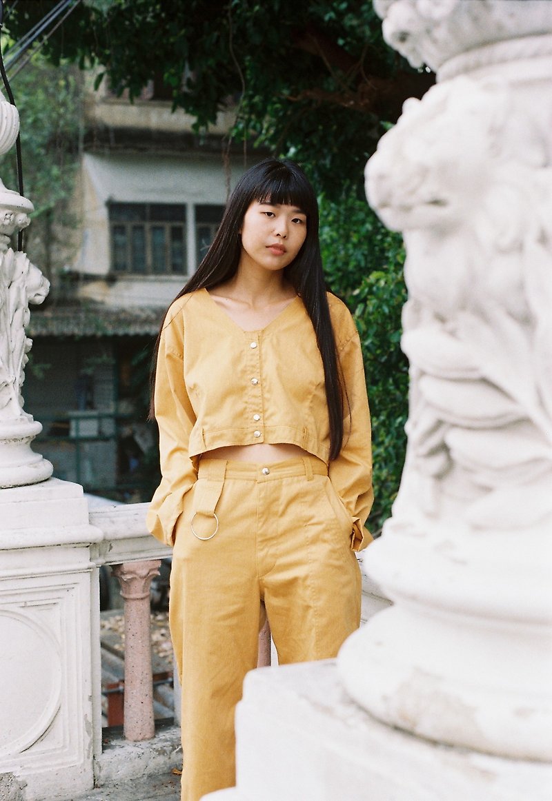 Crop Jean Jacket (Yellow) - เสื้อผู้หญิง - ผ้าฝ้าย/ผ้าลินิน สีเหลือง