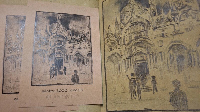 winter 2002 venezia 義大利威尼斯聖馬可廣場教堂旅行寫生明信片 - 卡片/明信片 - 紙 卡其色