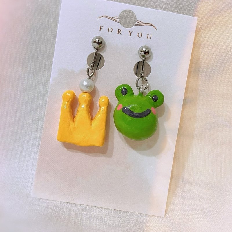 Frog Prince earrings (made from clay) - Earrings & Clip-ons - Clay 