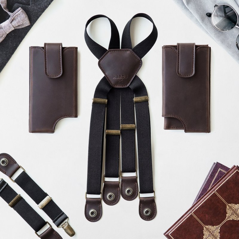 Shoulder Holster Bag Leather Phone Case Double Harness and Suspenders / Waxed - 手機殼/手機套 - 真皮 