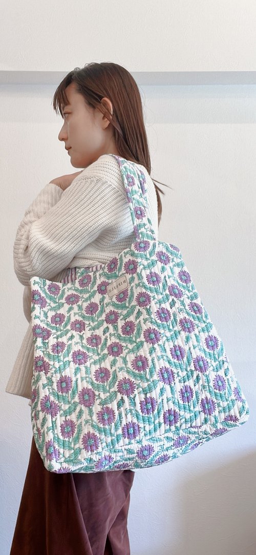 Quilting tote bag #blue - Shop nifeile-okinawa Handbags & Totes