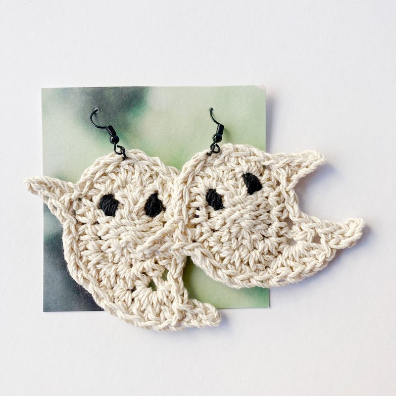 你這個可愛鬼 編織耳環 Crochet Statement Earring 單隻/一對 - 耳環/耳夾/耳骨夾 - 棉．麻 白色
