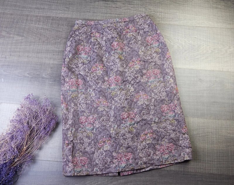 美麗復古碎花高腰裙|  女士復古服裝 - 裙子/長裙 - 其他材質 紫色
