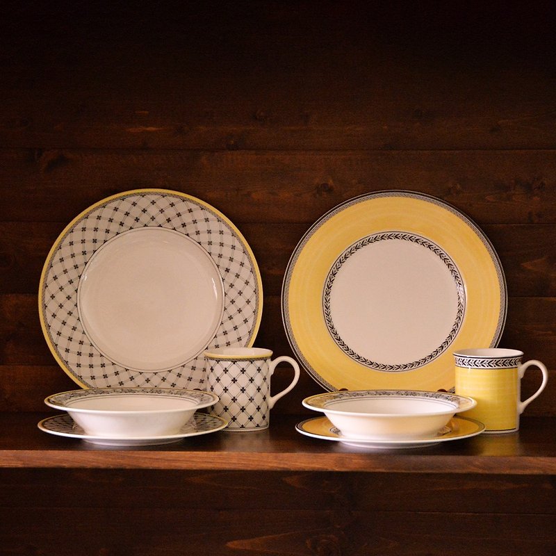 德VB │奧頓系列組合-晚餐杯碗盤4件組(2款可選) - 盤子/餐盤/盤架 - 瓷 黃色