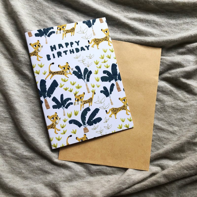 Leopard and Banana Tree Birthday Card - การ์ด/โปสการ์ด - กระดาษ สีเหลือง