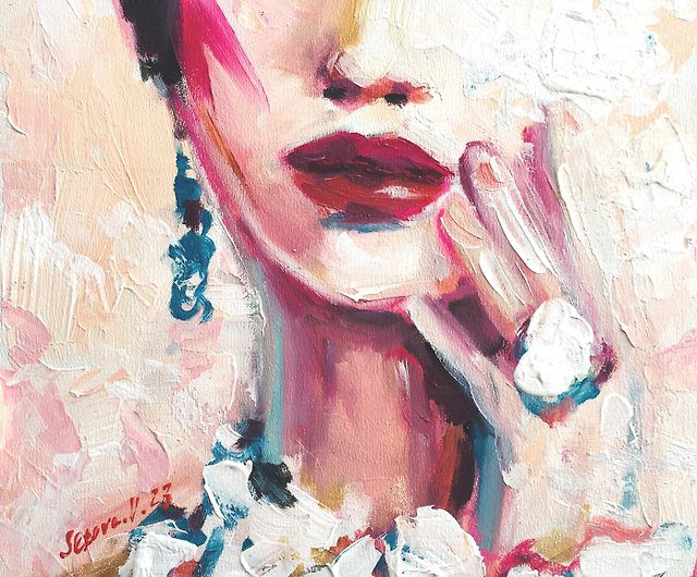 抽象画『鼻の赤い女』絵 現代美術 - 美術品