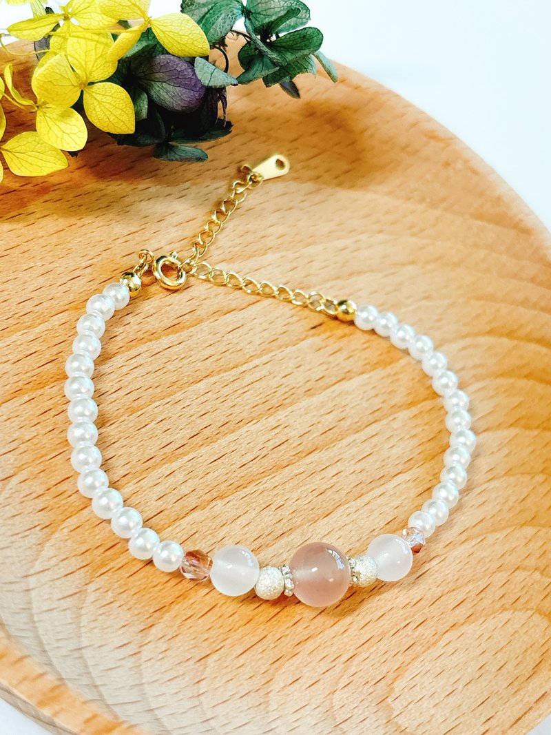 [Elegant Pearl Bracelet] Czech Pearl Natural Stone Sterling Silver Matte Round Beads 14K - Bracelets - Pearl 