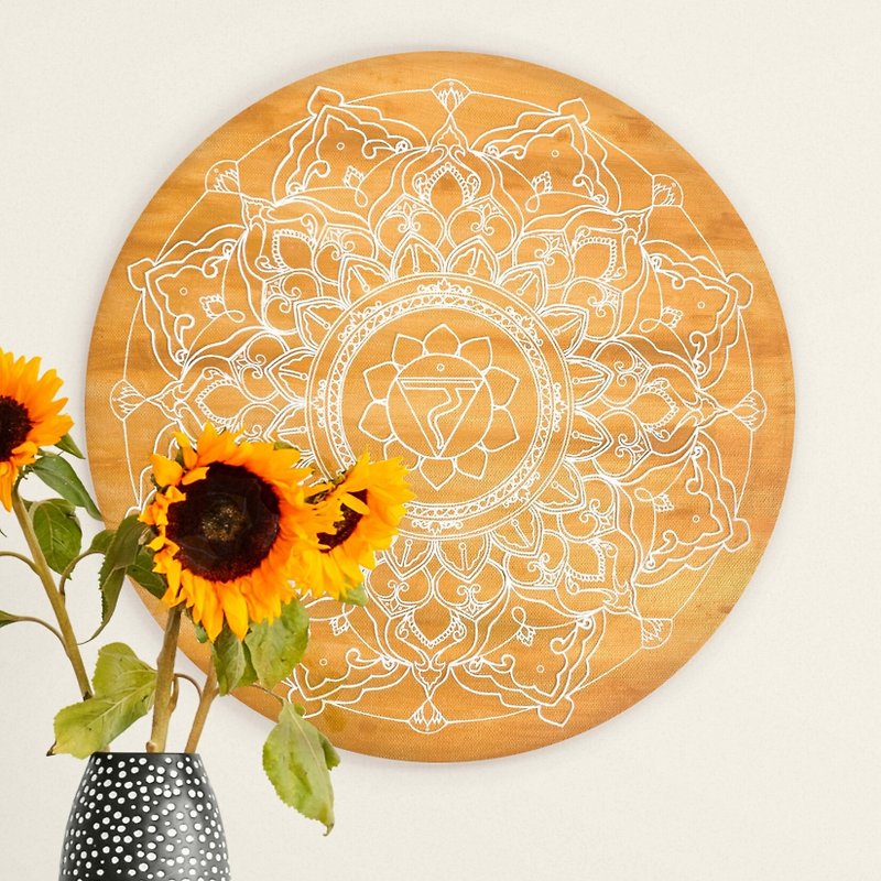 Mandala Manipura chakra Symbolic zen art Spiritual sacred geometry painting - 壁貼/牆壁裝飾 - 壓克力 黃色