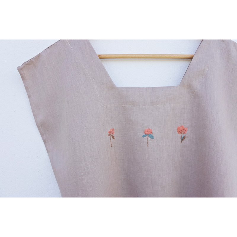 Embroidery | Linen | Square neck shirt, dull pink - Women's Shirts - Cotton & Hemp Pink