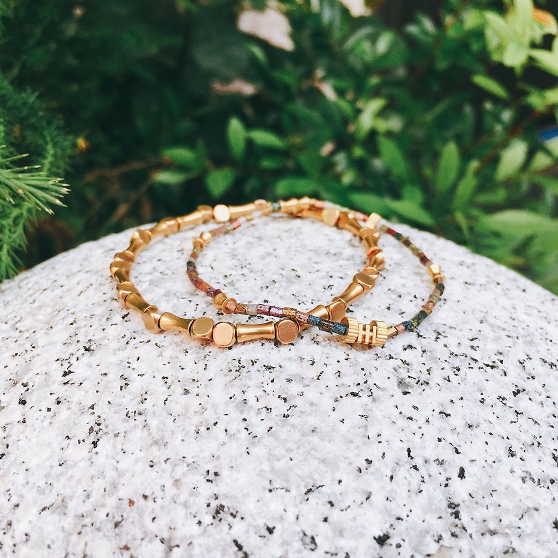 Petty Girl ∣ Rainbow Lucky Sisters Brass Bracelet Two-Piece Set - Bracelets - Other Metals Multicolor