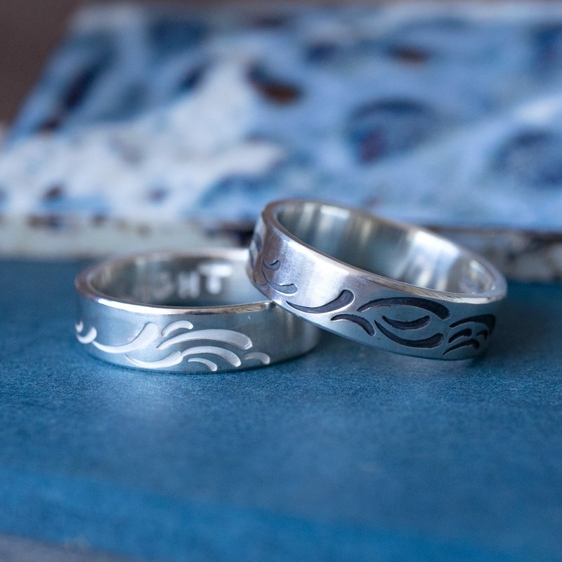 Handmade Sterling silver Wave Ring, Ocean Waves RING, Couples Rings. - แหวนทั่วไป - เงินแท้ สีเงิน