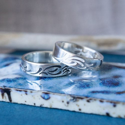 Jade Handmade 海浪圖騰【衝浪】925手工小寬戒 純銀客製戒指 對戒 送禮