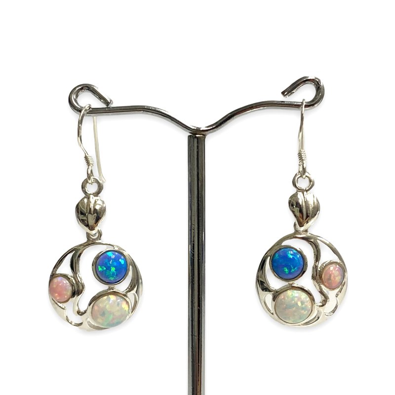 Victorian Style Trilogy Gilson Opal Earrings 925 Sterling Silver - 耳環/耳夾/耳骨夾 - 純銀 銀色