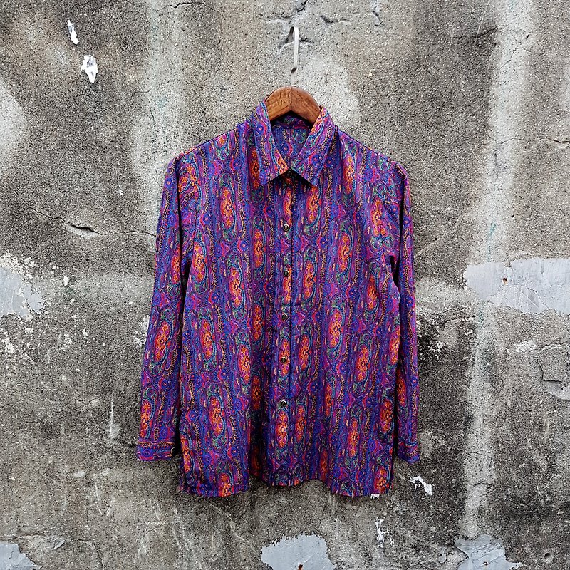 Little turtle GeGe - Japan - purple chapel glass old flower vintage shirt - เสื้อเชิ้ตผู้หญิง - เส้นใยสังเคราะห์ 