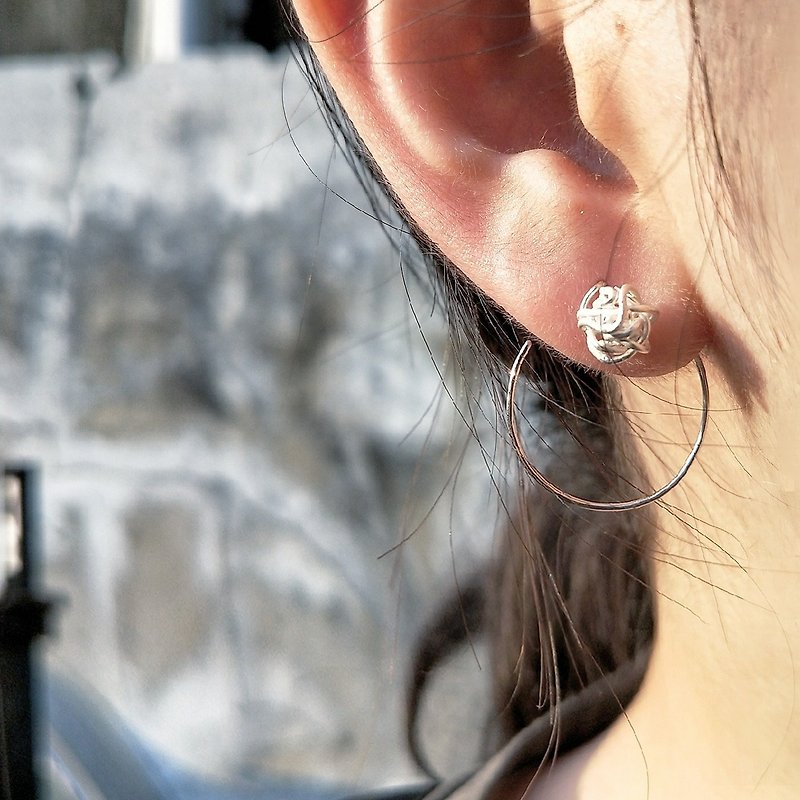 │ │ simple Silver ball earless • double buckle • Silver earrings • designer original - ต่างหู - โลหะ 