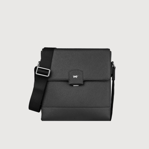 BRAUN BUFFEL 德國小金牛 【免費贈送送禮提袋】巴雷特 直式斜背包-黑色/BF546-17-BK