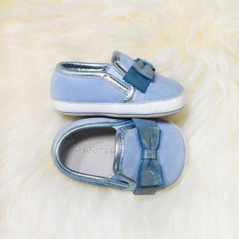 Aqua blue bow casual baby shoes / handmade toddler shoes / custom branding / custom / gift - รองเท้าเด็ก - หนังแท้ สีน้ำเงิน