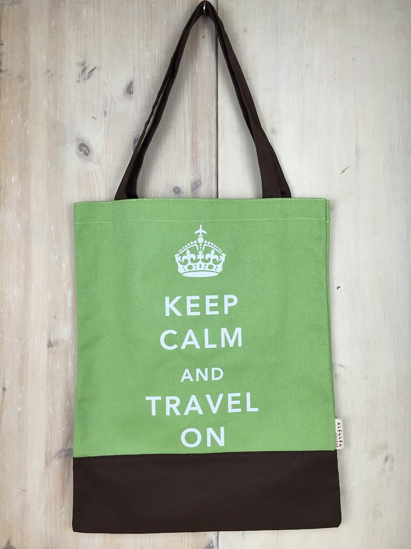 Keep Calm & Travel On Book Tote - Green - Brown - Messenger Bags & Sling Bags - Cotton & Hemp Green