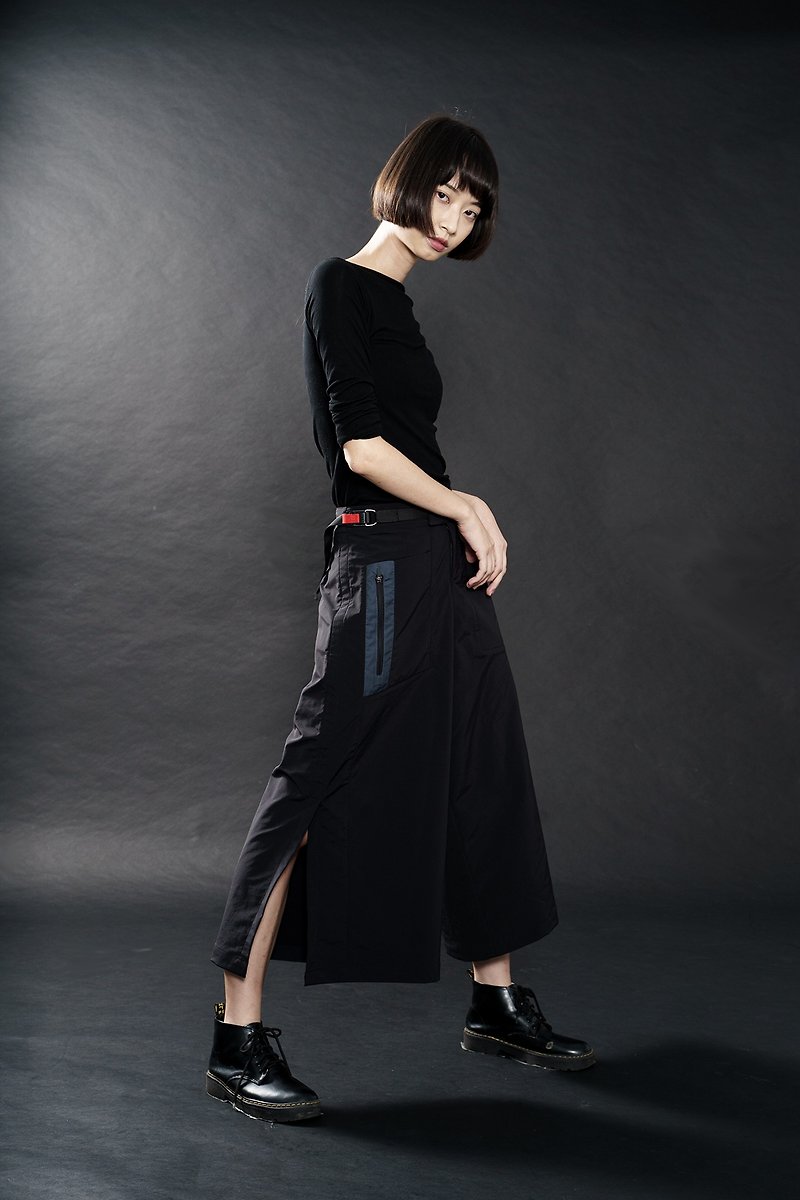 Multifunctional wide pants - กางเกงขายาว - ไนลอน สีดำ