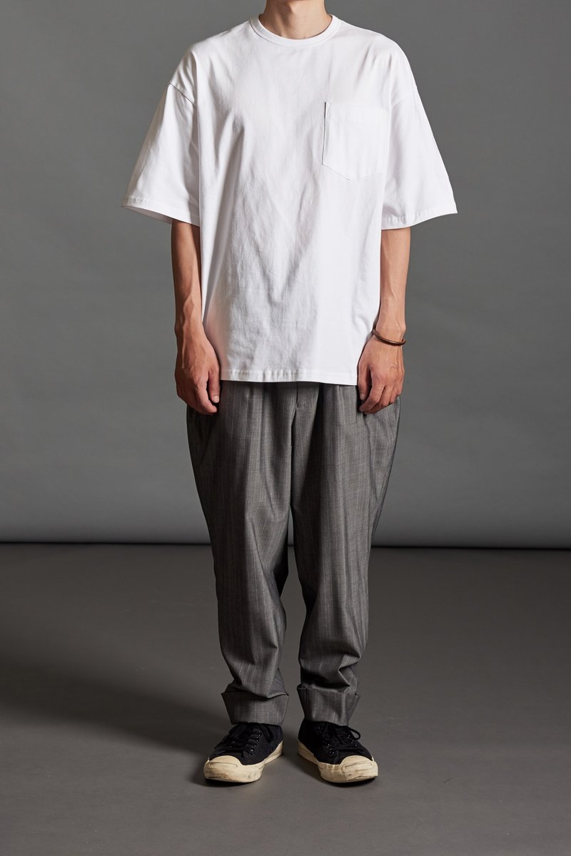 Wide pocket white short TEE - เสื้อยืดผู้ชาย - ผ้าฝ้าย/ผ้าลินิน ขาว