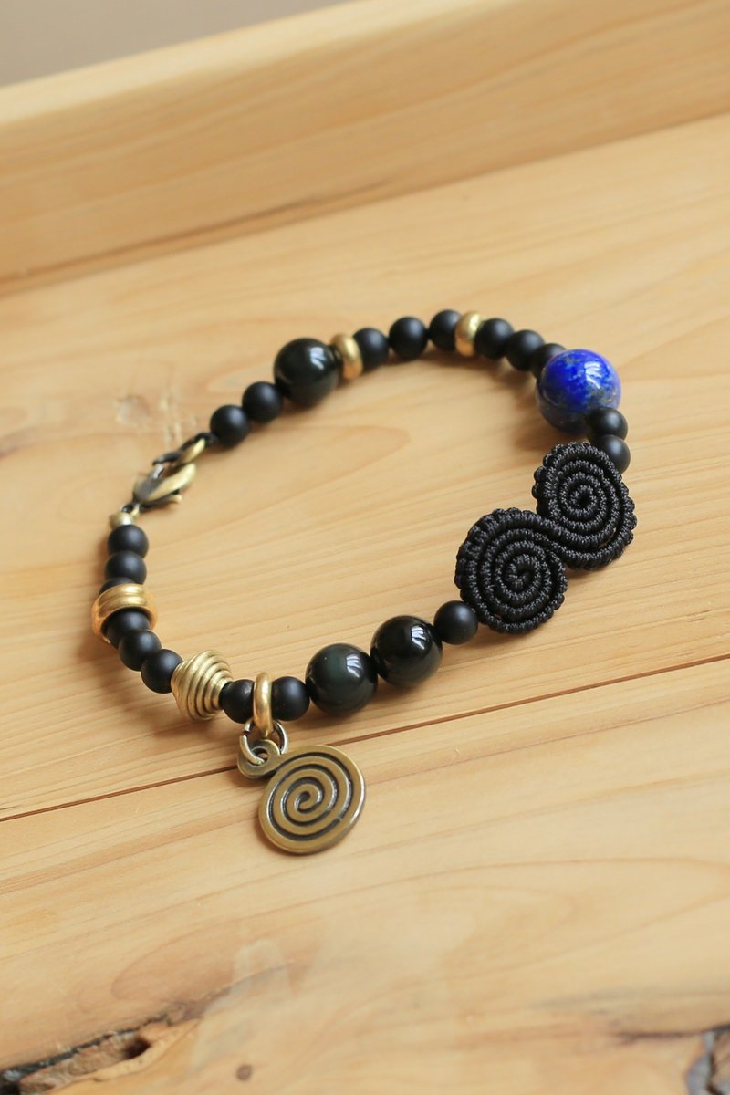 No.8-Original & Quiet | Stone Lazuli, Obsidian, Black Agate, Bronze| Unique Personality - Bracelets - Semi-Precious Stones 