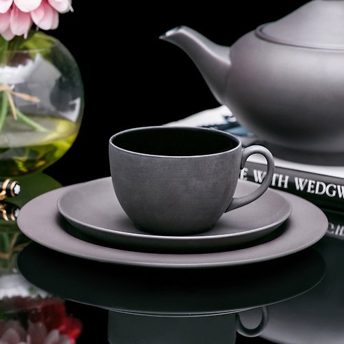 擎上閣裝飾藝術 英國製Wedgwood稀有黑色玄武岩陶瓷手工咖啡杯下午茶杯三件組