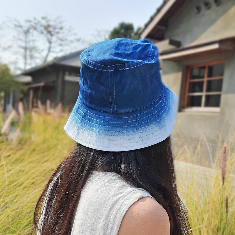 融化的海 藍染漁夫帽 - 帽子 - 棉．麻 藍色